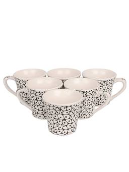 Femora - Handcrafted Indian Ceramicware White Dots Tea Cups - 190 Ml - 6Pcs