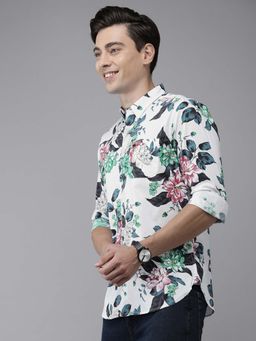 The Bear House - Men White Floral Printed Casual Shirt