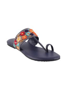 Metro - Womens Blue Flat ChappalsMetro Embroidered Blue Flats