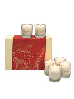 SEVA HOME - White Celebration Shot Glass Scented Candles - Gift Set (Pack of 6)