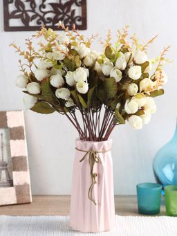 Fourwalls - Artificial Beautiful Rose Flower Bunch for Home Decor (40 cm Tall, Set of 3, White)