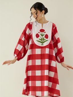 Rustorange - Red Floral Regular Kurta