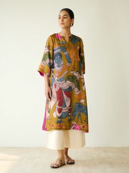 Rustorange - Mustard Floral Regular Kurta