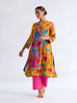 Rustorange - Yellow Floral Regular Kurta