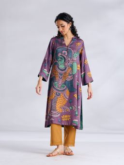 Rustorange - Mauve Floral Regular Kurta