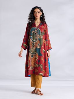 Rustorange - Rust Floral Regular Kurta