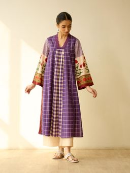 Rustorange - Purple Floral Regular Kurta