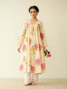 Rustorange - Yellow Floral Regular Kurta