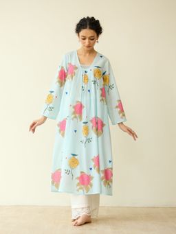 Rustorange - Blue Floral Regular Kurta