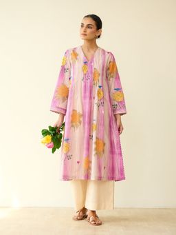 Rustorange - Purple Floral Regular Kurta