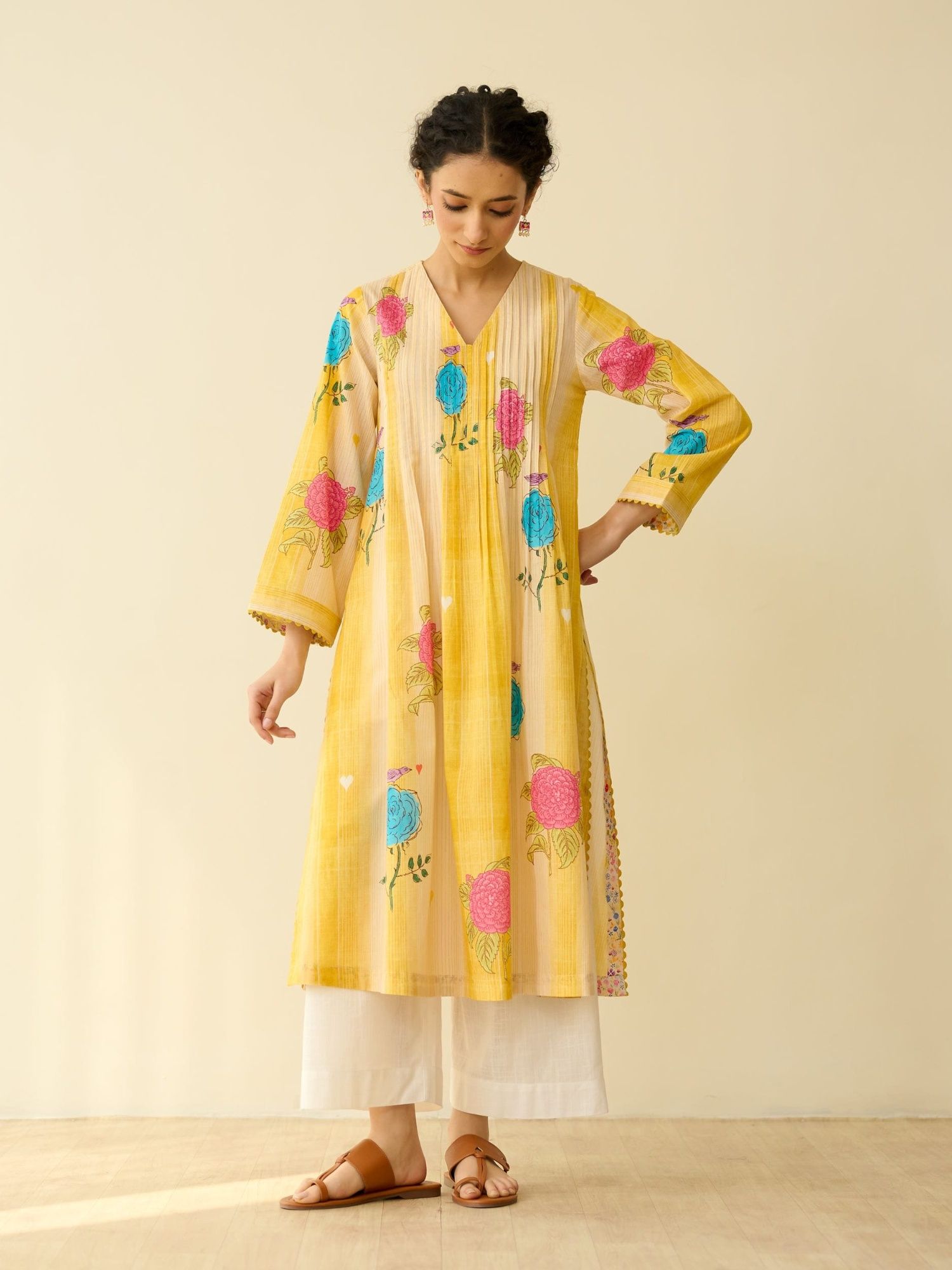 rustorange Yellow Floral Regular Kurta-picture-2