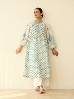 Rustorange - Blue Floral Regular Kurta