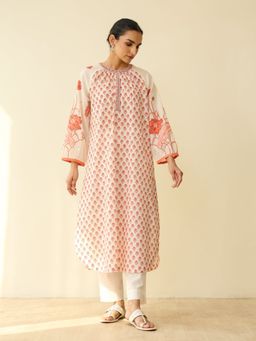 Rustorange - Peach Floral Regular Kurta