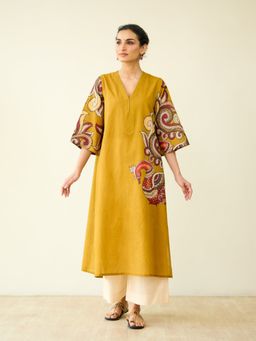 Rustorange - Mustard Embellished/Sequined Regular Kurta
