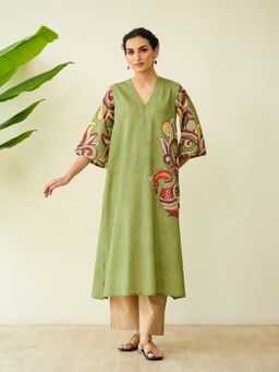 Rustorange - Green Embellished/Sequined Regular Kurta