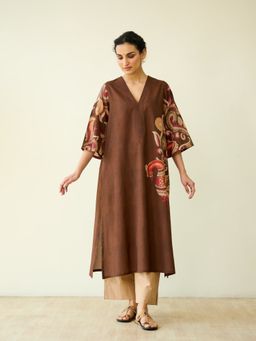 Rustorange - Brown Embellished/Sequined Regular Kurta