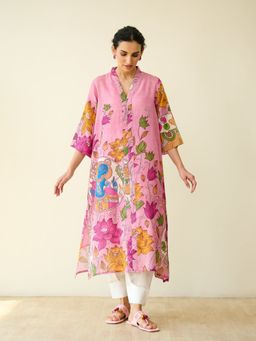 Rustorange - Pink Embellished/Sequined Regular Kurta