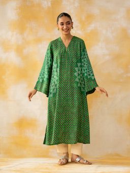 Rustorange - Green Printed Regular Kurta