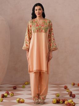 Kashmir Box - Peach Embroidered Regular Kurta & Pant