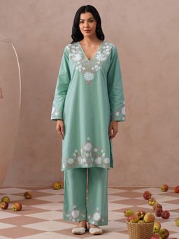 Kashmir Box - Green Embroidered Regular Co-ord Set