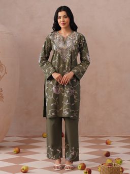 Kashmir Box - Olive Embroidered Regular Co-ord Set