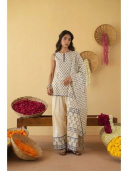 Pink Cactii - Beige Floral Relaxed Kurti Salwar with Dupatta