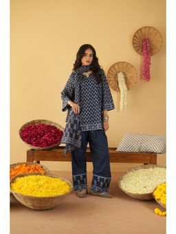 Pink Cactii - Blue Floral Relaxed Kurti Salwar with Dupatta