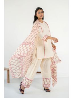 Pink Cactii - Off White Floral Relaxed Kurti Salwar with Dupatta