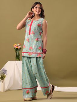 Rimeline - Green Floral Regular Kurti & Salwar