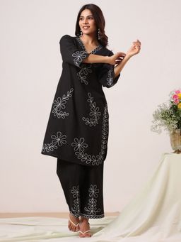 Rimeline - Black Embroidered Regular Co-ord Set