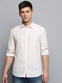 SHOWOFFFF - Mens Spread Collar Checked White Classic Shirt
