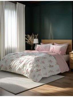 LANE LINEN - 100% Cotton Digital Printed Super King Bedsheet with 4 Pillow Covers - Pink Floral