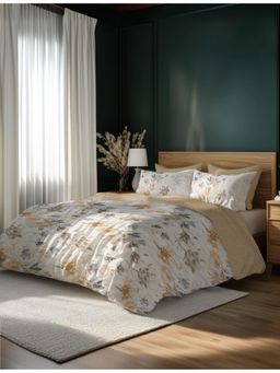 LANE LINEN - 100% Cotton Digital Printed Super King Bedsheet with 4 Pillow Covers - Brown Floral