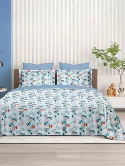 Cortina - Blue Floral Super Soft Bedsheet with 2 Pillow Covers (King)