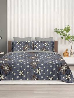 Cortina - Grey Ethnic Super Soft Bedsheet with 2 Pillow Covers (King)