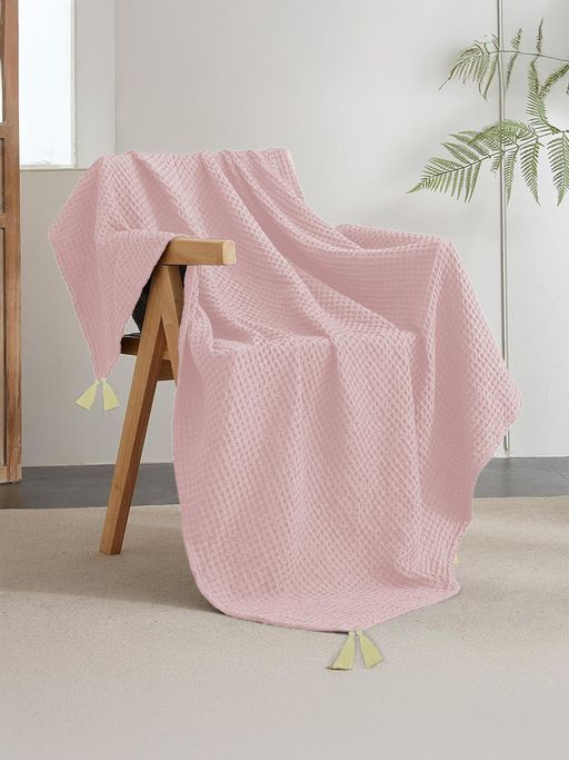 Urban Space Pink Cotton Waffle Throw for Living Room