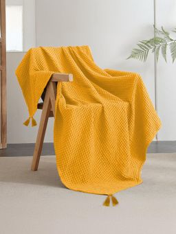 Urban Space - Mustard Cotton Waffle Throw for Living Room