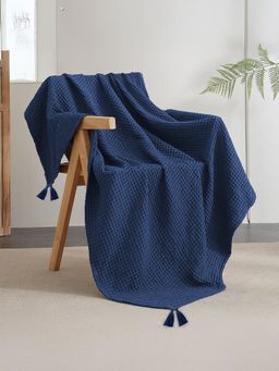 Urban Space - Navy Blue Cotton Waffle Throw for Living Room