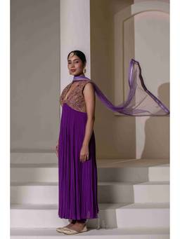 Rasasvada - Purple Embroidered Anarkali Dress with Dupatta