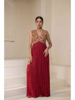 Rasasvada - Red Embroidered Anarkali Dress