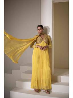 Rasasvada - Yellow Embroidered Anarkali Dress With Dupatta