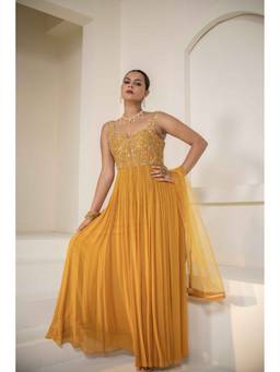 Rasasvada - Yellow Embroidered Anarkali Dress with Dupatta