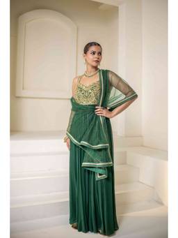 Rasasvada - Green Embroidered Anarkali Dress with Dupatta