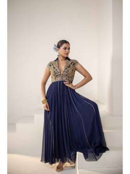 Rasasvada - Navy Blue Embroidered Anarkali Dress