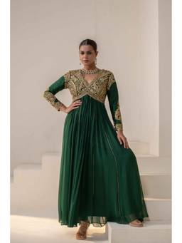 Rasasvada - Green Embroidered Anarkali Dress with Dupatta