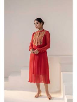 Rasasvada - Orange Embroidered Ethnic Dress