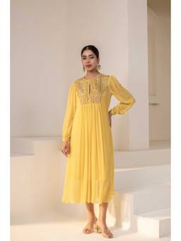 Rasasvada - Yellow Embroidered Ethnic Dress