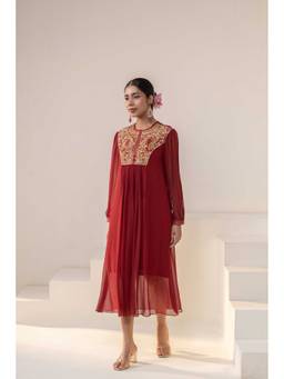 Rasasvada - Red Embroidered Ethnic Dress