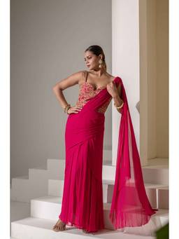 Rasasvada - Pink Drape Saree with Stitched Blouse