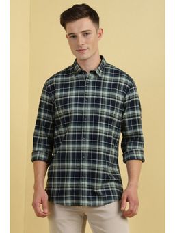 Allen Solly - Men Navy Blue Checks Full Sleeves Casual Shirt